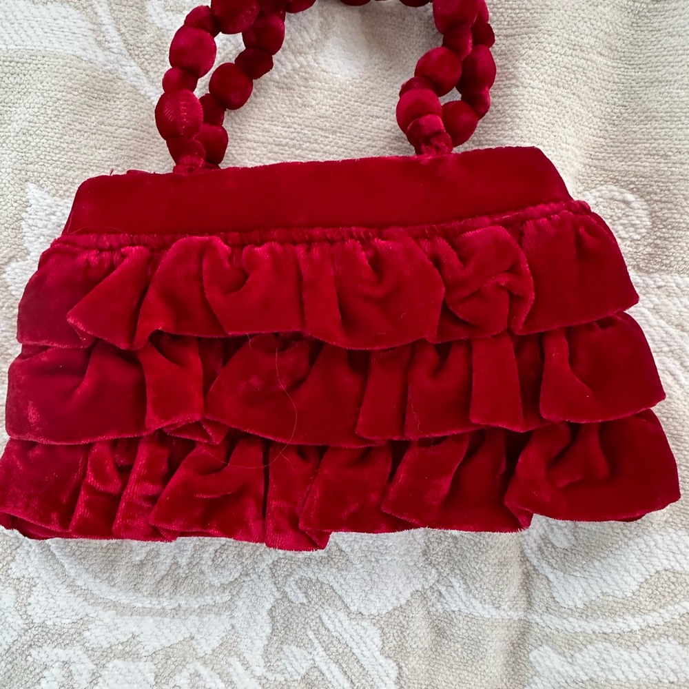 Magenta ruffled velvet small purse, whimsical, playful, fun